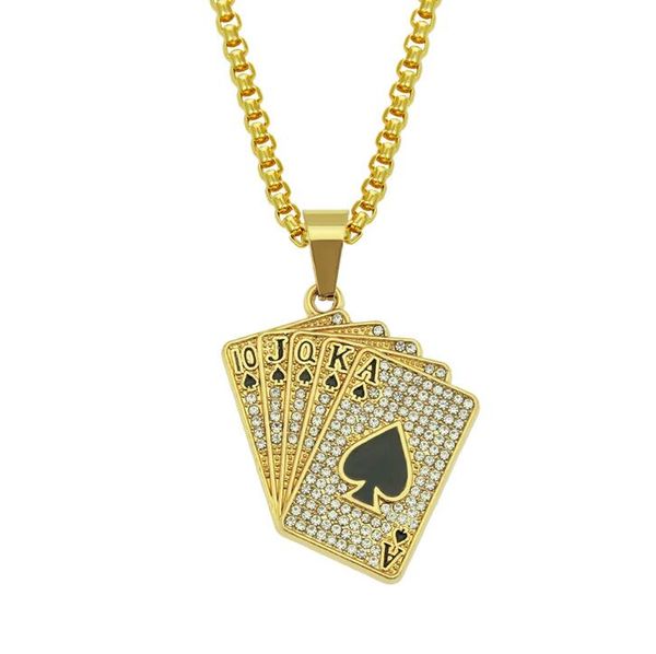 

хип-хоп алмазный инкрустированного tonghuashun играть ожерелья карты подвески для мужчин вестерна животного роскоши бесплатной доставка ожер, Golden