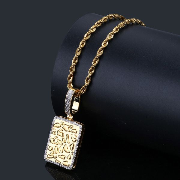 

hip-hop man gold gold bullion rectangle pendeloque cut zircon inlaid chaoren necklace, Silver