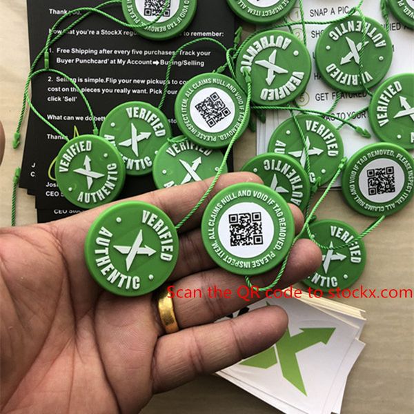 

2019 og qr code stock x sticker stockx card green circular tag plastic verified x authentic green tag, White;pink