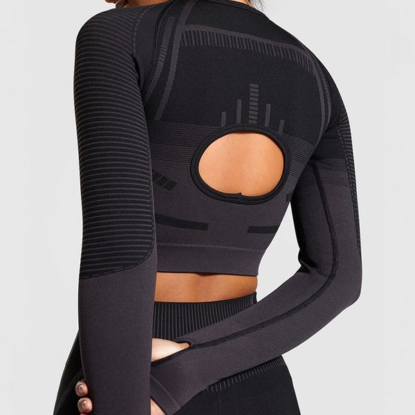 

2020 new yoga sports crop long sleeve gym women seamless t-shirt fitness woman sport t-shirt workout women sportswear, White;red