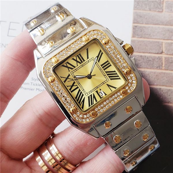 

brand lovers watches men 40mm women 33mm classic sapphire watch luxury rhinestone rose gold watch women's dress watches montres orologi, Slivery;brown