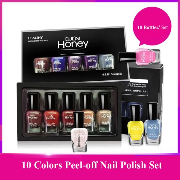 

10 colors peel-off nail polish set 5ml 10 bottles nail art latex cuticle guard easy to dry manicure art latex