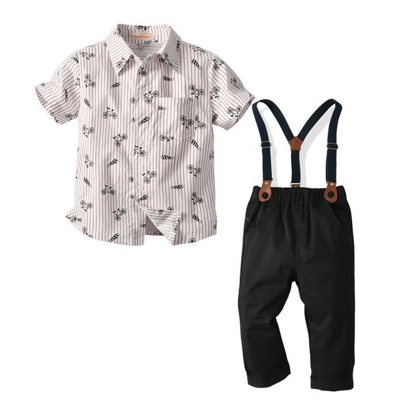 

boy suit baby shirt striped cartoon short sleeve shirt strap woven boys trousers gentleman suit