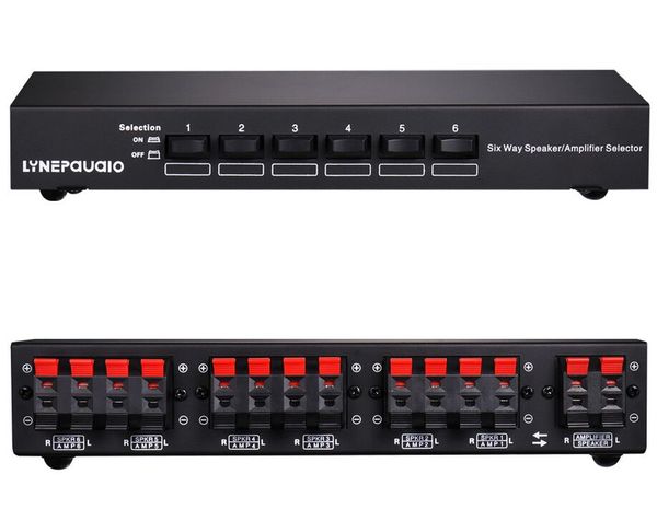 Selettore altoparlante stereo ad alta potenza a 6 canali con controllo Volunm 6 porte AMPLIFICATORE TV Altoparlante Switcher audio Splitter per scuola ecc.