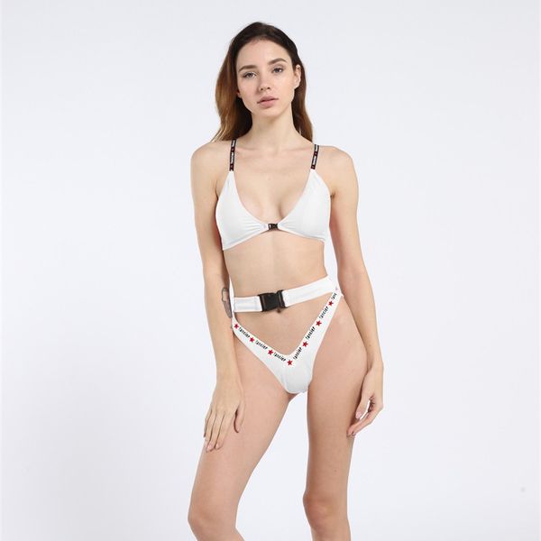 

2019 letter printed bikinis swimwear women fashion buckle designer swimsuit bikini set lady swim wear bathing suit female beach biquini