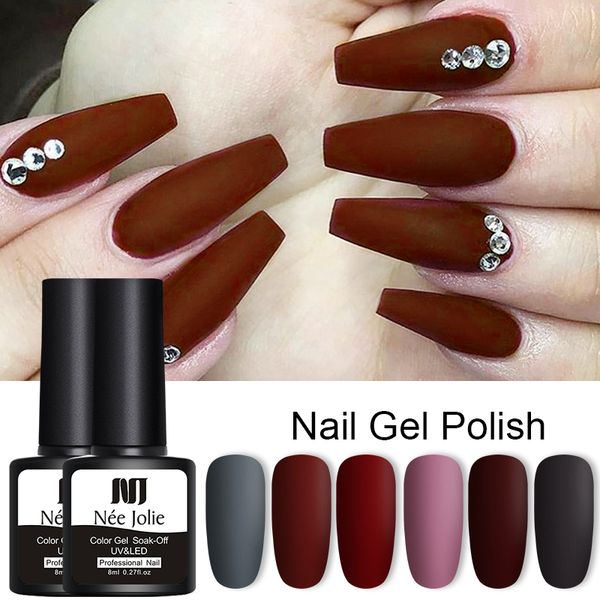 

nee jolie 1 bottle 8ml nail gel fall and winter series matte effect long lasting soak off led uv nail art gel varnish, Red;pink