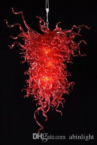

100% hand blown glass art chandelier red colored glass modern crystal led chandelier light for l decoration