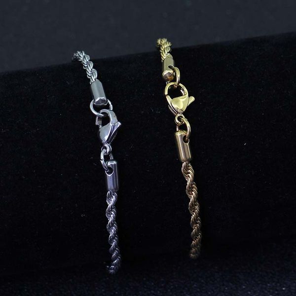 

link, chain missfox 3mm 7inch 8inch stainless steel twist bracelet simple wristband wedding bridal fashion jewelry wholesale, Black