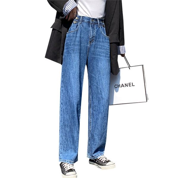

women's spring-summer 2020 new high waist wide leg straight jeans loose thin casual pants, Blue