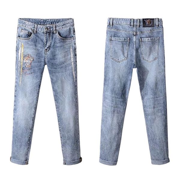 

2020 classic fashion men jeans mens slim casual pants elastic trousers light blue brand jeans men skinny jeans