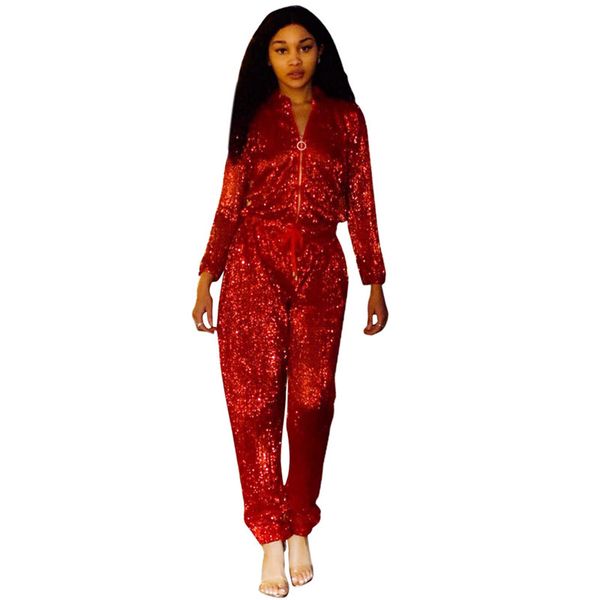 

women's jumpsuits & rompers long sleeve sequin jumpsuit women spring autumn front zipper drawstring waist clubwear pants romper sparkly, Black;white