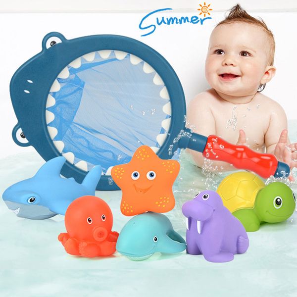 

7pcs/sets kids swimming water toys soft floating rubber duck squeeze sound squeaky bathing toy