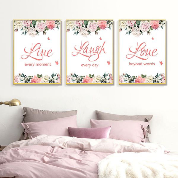 

modern live laugh live quotes floral wall art canvas painting gallery prints posters picture for bedroom interior home decor
