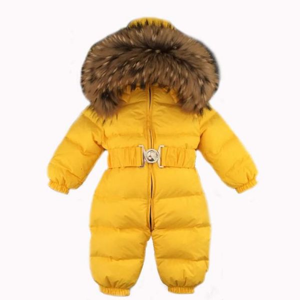 

russia winter baby snowsuits kids jumpsuit hold -25 18m-4t boy girls warm natural fur down jacket kids clothes infantil rompers, White