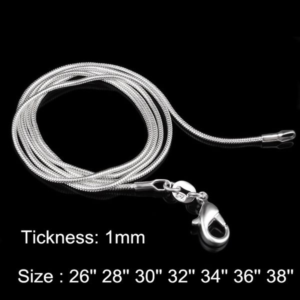 

925 sterling silver snake chain necklace diy 1mm fashion women jewelry accessories for men christmas valentines gifts 32 36 38 inches