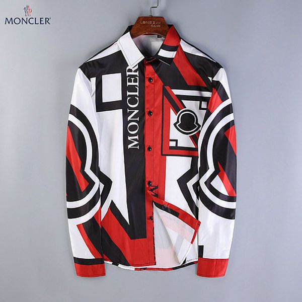 

new arrival in 2019: men's fashion shirt pattern, long sleeve, paint, color printing, slimming men's casual shirt, men's form, White;black