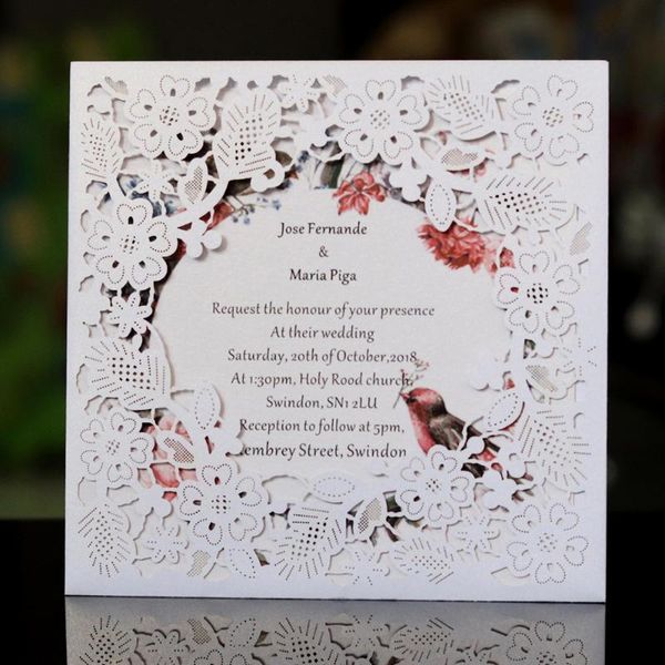 

1pcs laser cut wedding invitations card with square hollow flora for engagement invites greeting card invitation