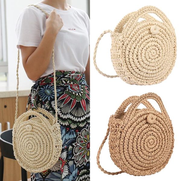 

новый раунд солома пляж сумка лето мини vintage ручной crossbody сумка девушки круг rattan малый bohemian плеча