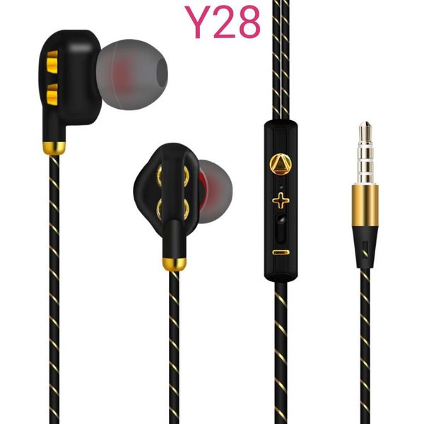 

earphone y28 in ear earphones headphones headset with mic electroplate earbuds for smart phones black white retail box