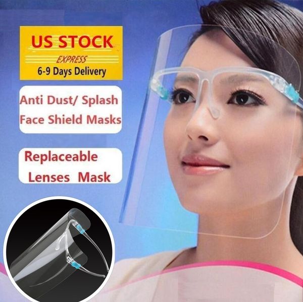 

10 шт акций США ПЭТ очки Защитная маска безопасности Масло-Влагонепроницаемый Anti-UV Защитная крышка для лица со стеклом Transparent лица Glass Mask