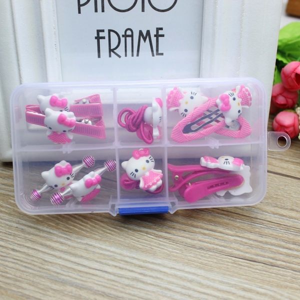 

1 gift set hello kitty barrette hair bands ties accessories for baby girls children kids hair clips hairpin hairgrip headdress, Black;brown
