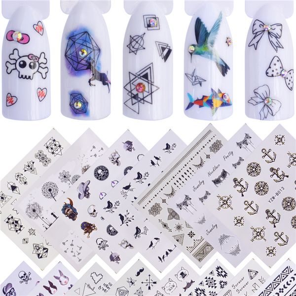 

wuf 22 designs available pirate/halloween water transfer nail art sticker decal slider manicure wraps tool tips, Black