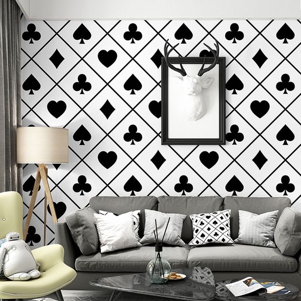

new simple playing card pattern wallpaper tv background black and white plaid geometric bedroom living room personality mural