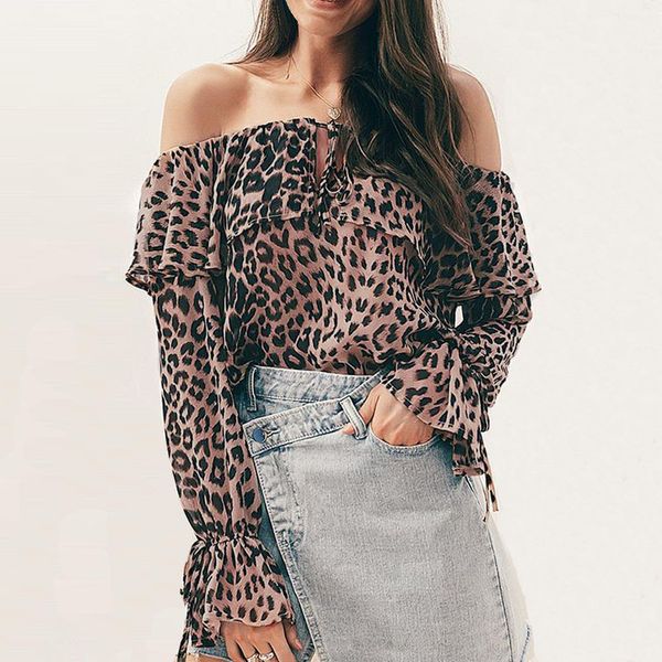

womens off shoulder women leopard print long sleeve ladies and shirts 2019 puff sleeve shirts, White