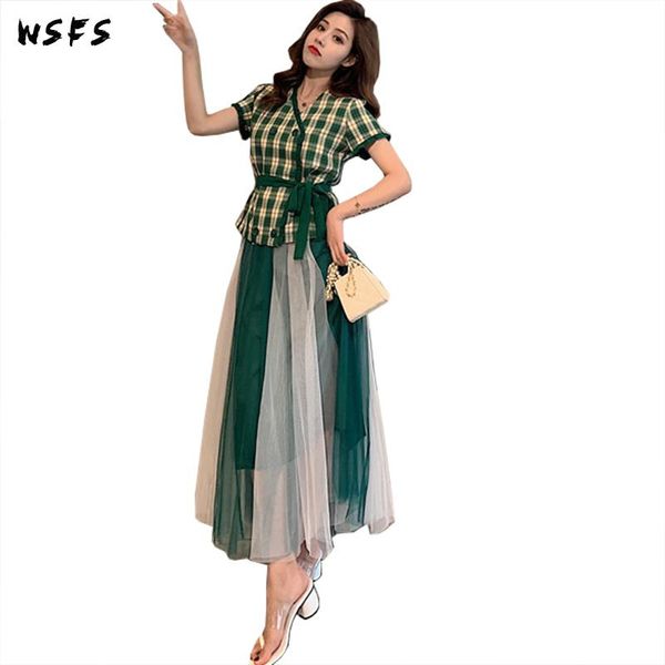 

летние платья 2 шт. набор белых зеленых клетчатых рубашек топы блузки оборманы обертываются длинные алина юбка сексуальная веселая одежда же, White