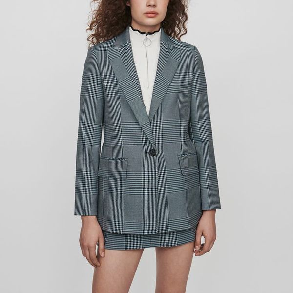 

2019 autumn and winter classic retro one button women plaid blazer suit, White;black