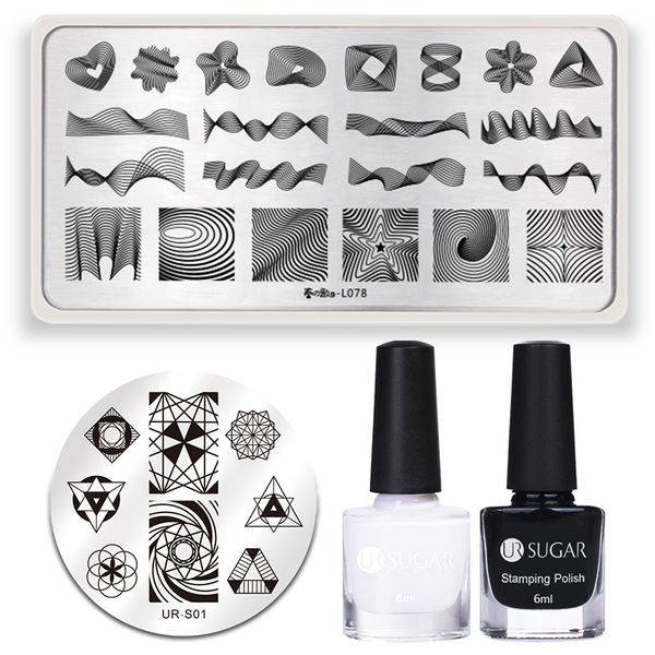 

ur sugar 4pcs stamping polish plate set 6ml black white polish french cloud net template for nail decoration