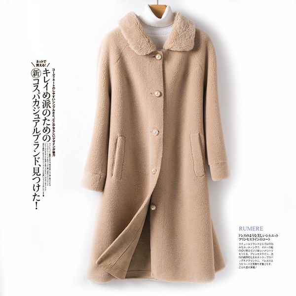 

2019 new 100% velvet fur one coat female long section compound lamb grass sheep shearing winter, Black