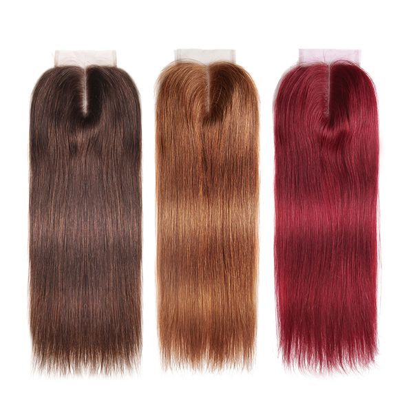 

бразильский прямой человеческих волос 4x4 lace closure средний свободный три часть цветные закрытие 150% тяжелое плотность швейцарский шнуро, Black;brown
