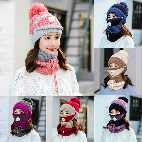 

2019 winter hats for womens girls knit beanie scarf mask set soft warm fleece lined winter ski hat