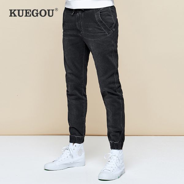 

kuegou 2019 autumn cotton black skinny jeans men streetwear brand slim fit denim pants male biker classic stretch trousers 2979, Blue