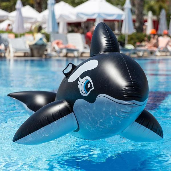

inflatable black big whale beach swimming pool water rider baby animal rider air mat mattress lounge 200x90cm
