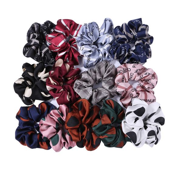 

new wholesale korean design women elegant print scrunchies hair tie ponytail holder girl hair band lady hair accessories, Slivery;white