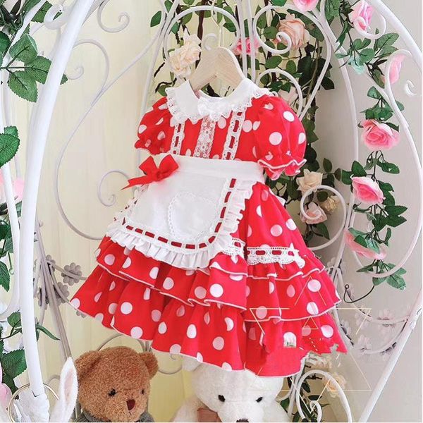 

spanish lolita girls princess dres lace stitching short sleeve print dress for girl birthday party easter dress vestidos y3060, Red;yellow