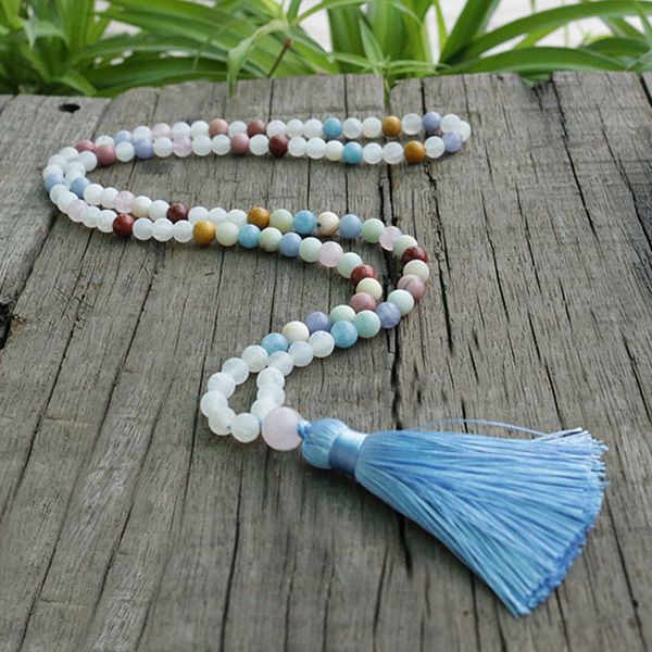 

8mm white weathered agate mala beads necklace, refreshing colorful japamala, 108 bead mala, mala jewelry, prayer beads, Silver