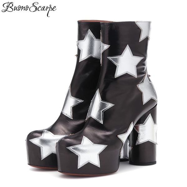 

buono scarpe platform ankle women boots strars short botas fenimina fashion ladies boots prom high heel chunky 2019, Black