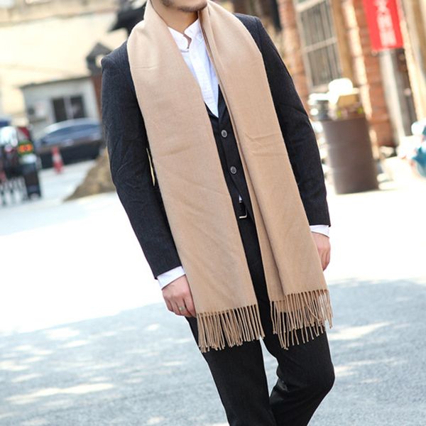 

180x30cm men's winter solid color scarf warm soft tassel all-match shawl wrap, Blue;gray
