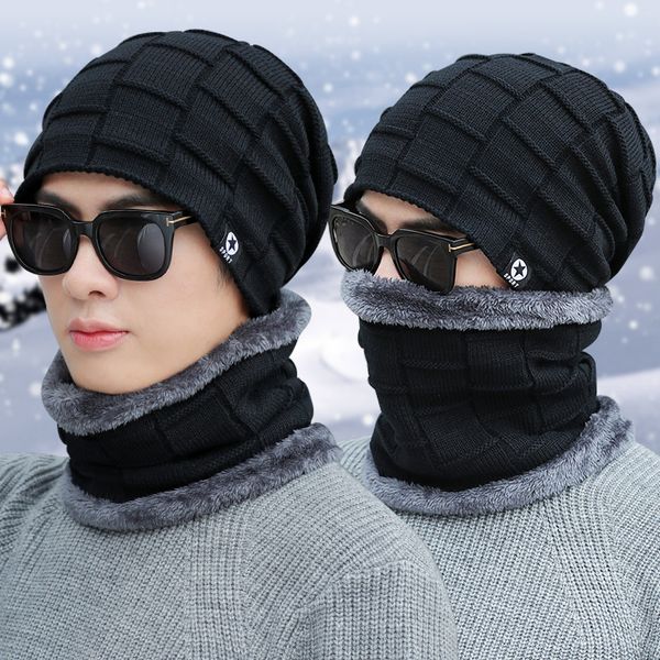 

selling 2pcs ski cap and scarf cold warm leather winter hat for women men knitted hat bonnet warm cap skullies beanies