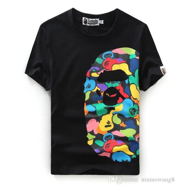 

ape designer t-shirt tide brand color printing cartoon pattern t-shirt cotton letter large size loose sweatshirt models, White;black