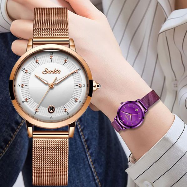 

sunkta women watches waterproof quartz watch ladies female watch girl clock women +box, Slivery;brown
