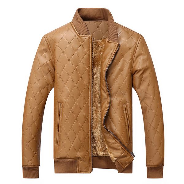 

winter men's leather jackets thermal thick pu coat male fleece jacket motorcycle outwear mens brand clothing khaki black,j009