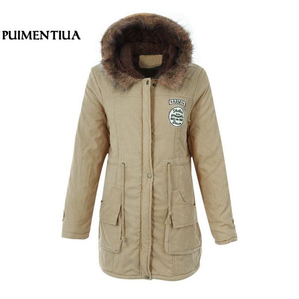 

puimentiua women jacket plus size faux fur collar winter jacket 2019 warm thick hood coat female winter cotton down parkas new, Black