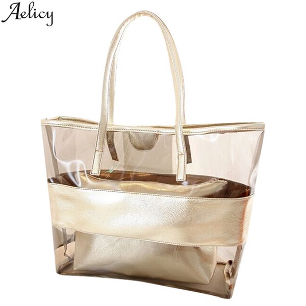 

aelicy fashion shoulder bags for women versatile transparent beach jelly handbag single pvc satchels 2 pieces solid bags