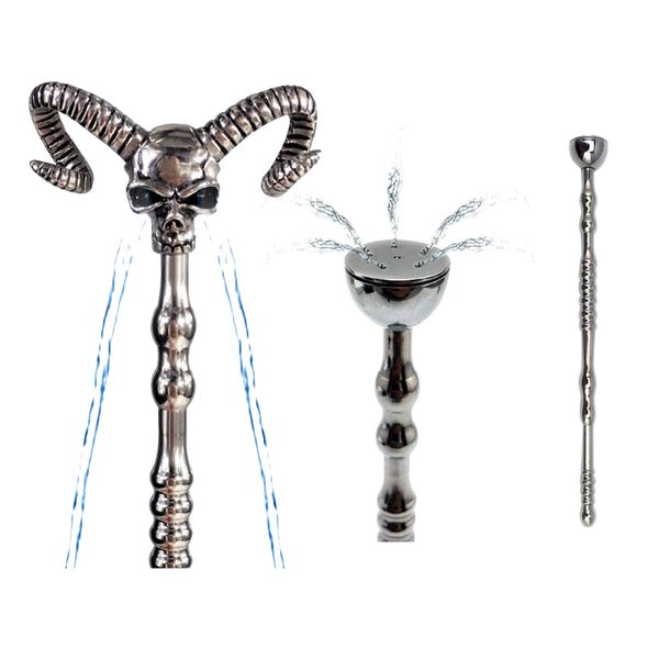 Dispositivi di castità maschile Testa di toro in metallo Spina del pene Stimolazione perline di tiro Inserisci bastone dilatatore uretrale lungo stile