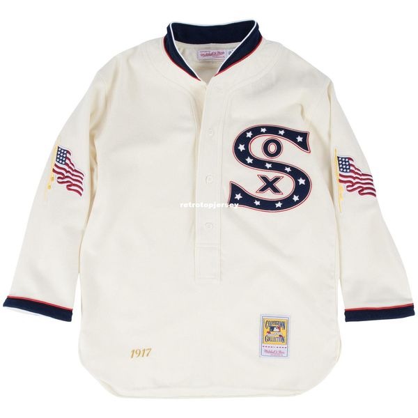 

chicago white mitchell & ness retro 1917 button up jersey, Black;blue