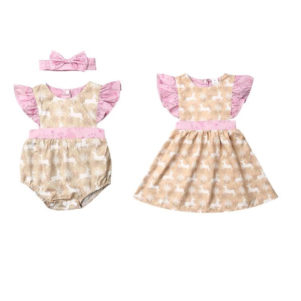 

рождество одежды сестру, соответствующие дети новорожденных девочек комбинезон платье сладкий кружева малыша девушки одежда рождественские к, Blue